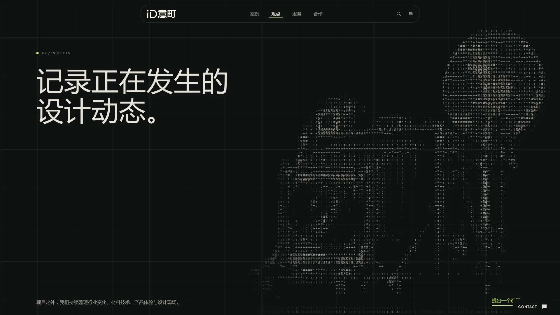 A vintage camera rebuilt in ASCII characters on the Insights page